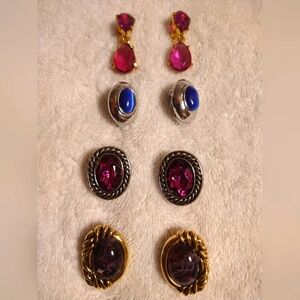 FAUX STONE CLIP EARRINGS BUNDLE (4 PAIRS)